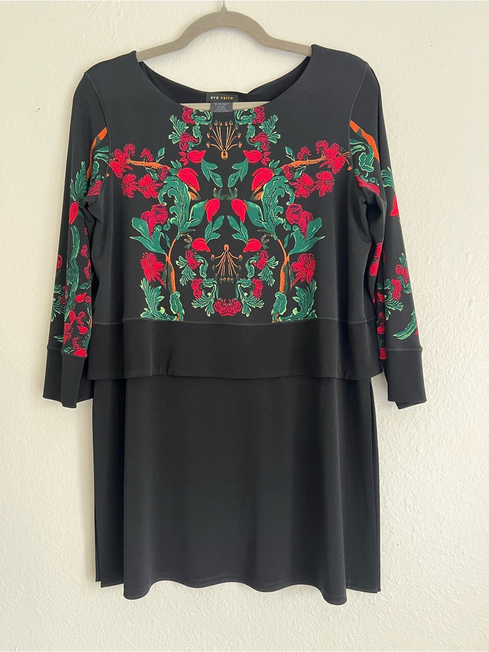 eva varro Black Dress with Red & Green Floral Embroidery